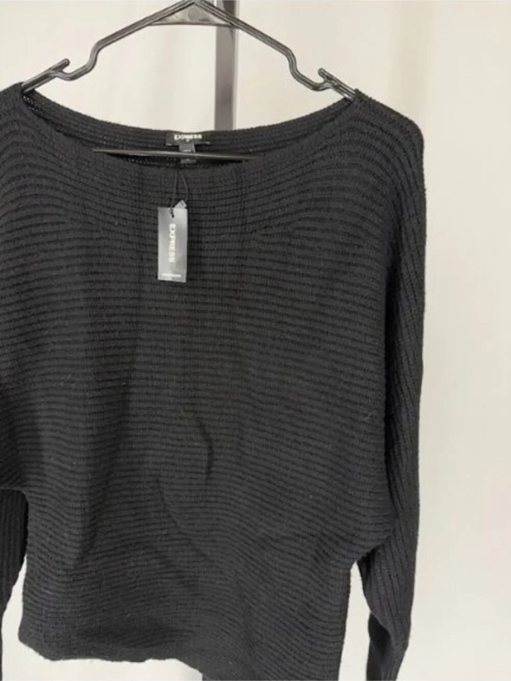 Express Black Ribbed Boat Neck Asymmetrical Sweater